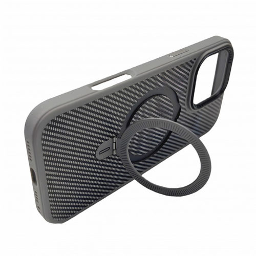 Премиум карбонов калъф за iPhone 13 сив стойка