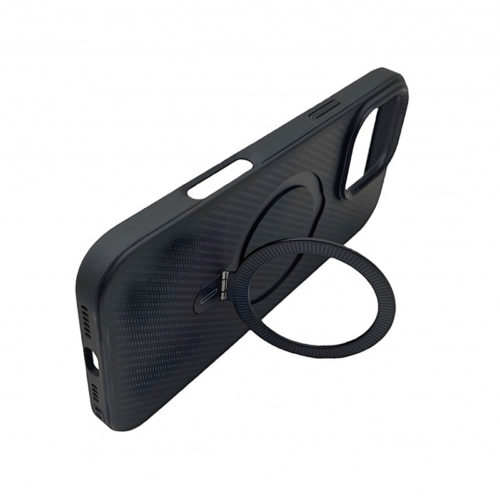 Премиум карбонов калъф за iPhone 15 Pro Max черен стойка