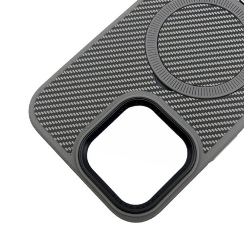 Премиум карбонов калъф за iPhone 15 сив защита камера