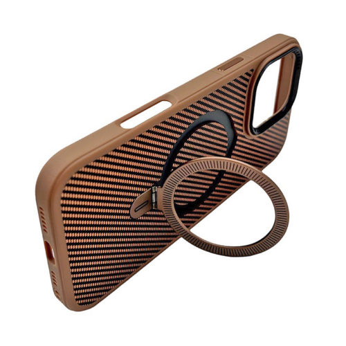 Премиум карбонов калъф за iPhone 16 Pro Max златен стойка