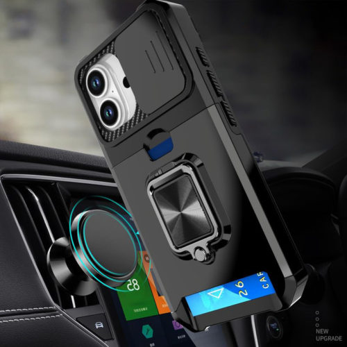 Удароустойчив калъф с държач за карти за iPhone 17 магнитно закрепване