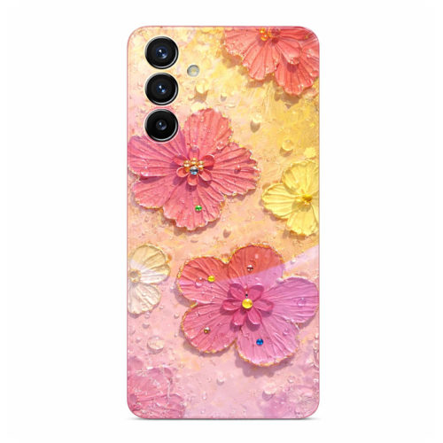 Калъф с цветя и камъни за Samsung Galaxy A15 розов