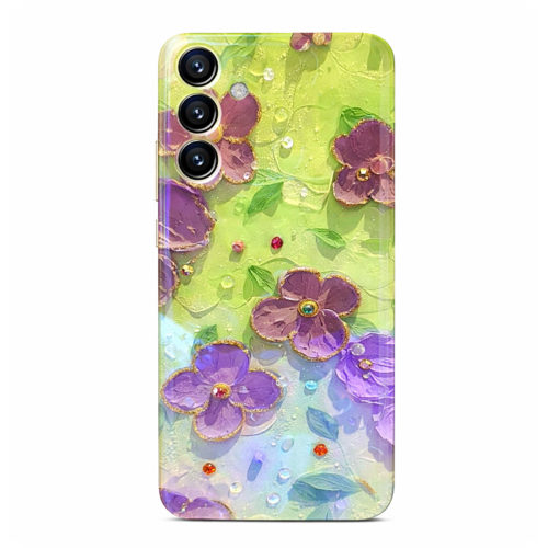 Калъф с цветя и камъни за Samsung Galaxy A56 зелен и лилав