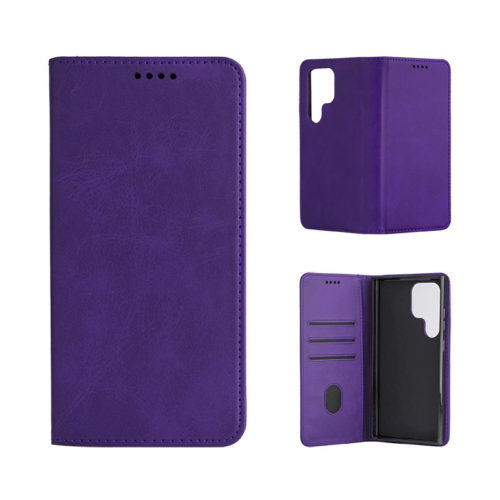 Кожен калъф с магнитен капак за Samsung Galaxy S26 Plus лилав