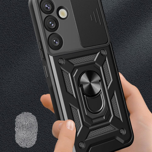 Удароустойчив калъф с пръстен за Samsung Galaxy S26 черен против отпечатъци
