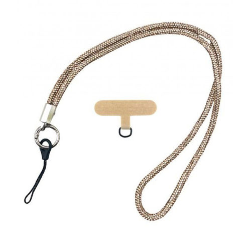 Връзка с брокат за телефон златна