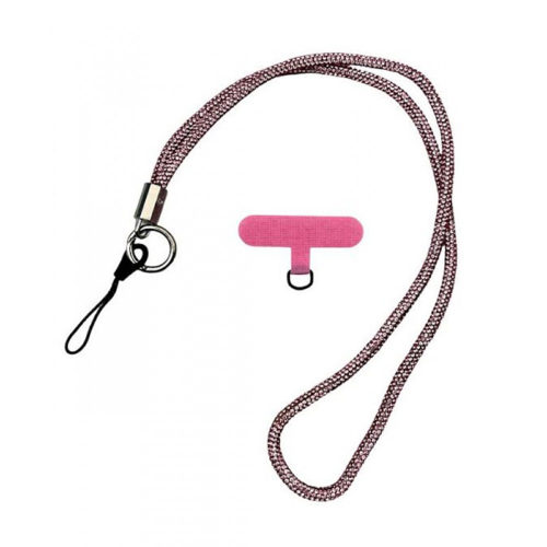 Връзка с брокат за телефон розова