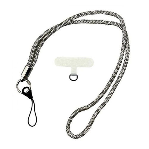 Връзка с брокат за телефон сребърна