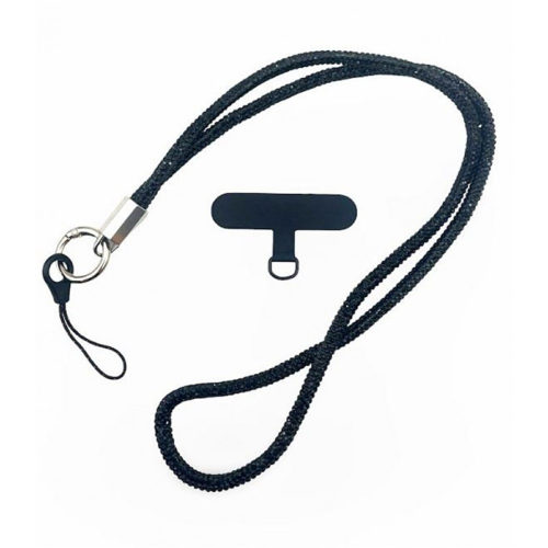 Връзка с брокат за телефон черна