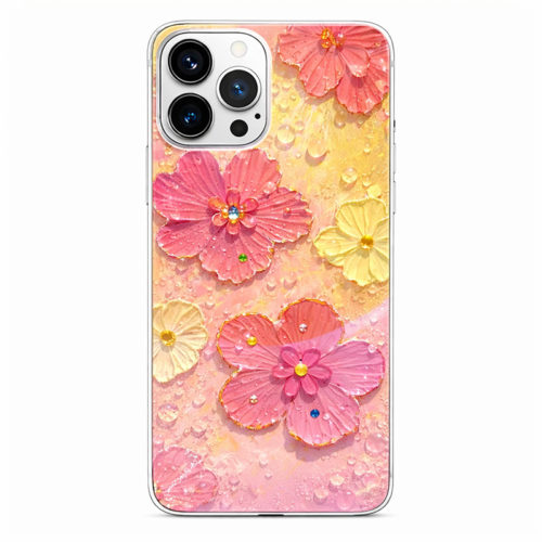 Калъф с цветя и камъни за iPhone 16 Pro Max розов