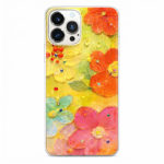 Калъф с цветя и камъни за iPhone 16 Pro оранжев