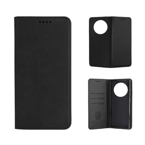 Кожен калъф с магнитен капак за Honor Magic 8 Lite черен