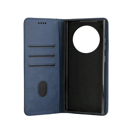 Кожен калъф с магнитен капак за Honor Magic 8 Lite син джобове