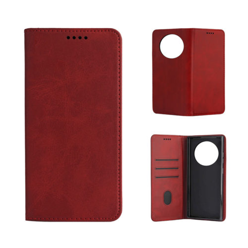 Кожен калъф с магнитен капак за Honor Magic 8 Lite червен