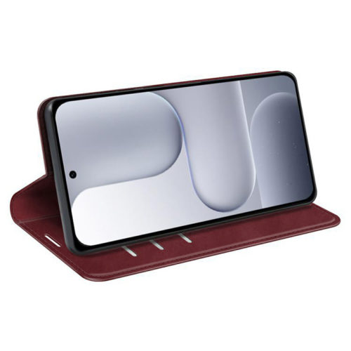 Кожен калъф тефтер за Honor 500 червен стойка