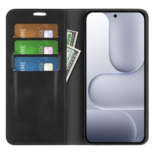 Кожен калъф тефтер за Honor 500 черен джобове