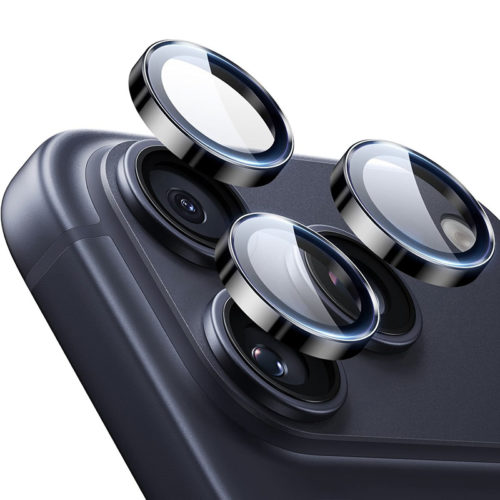 Стъклен протектор за камерата на iPhone 15 Pro черен